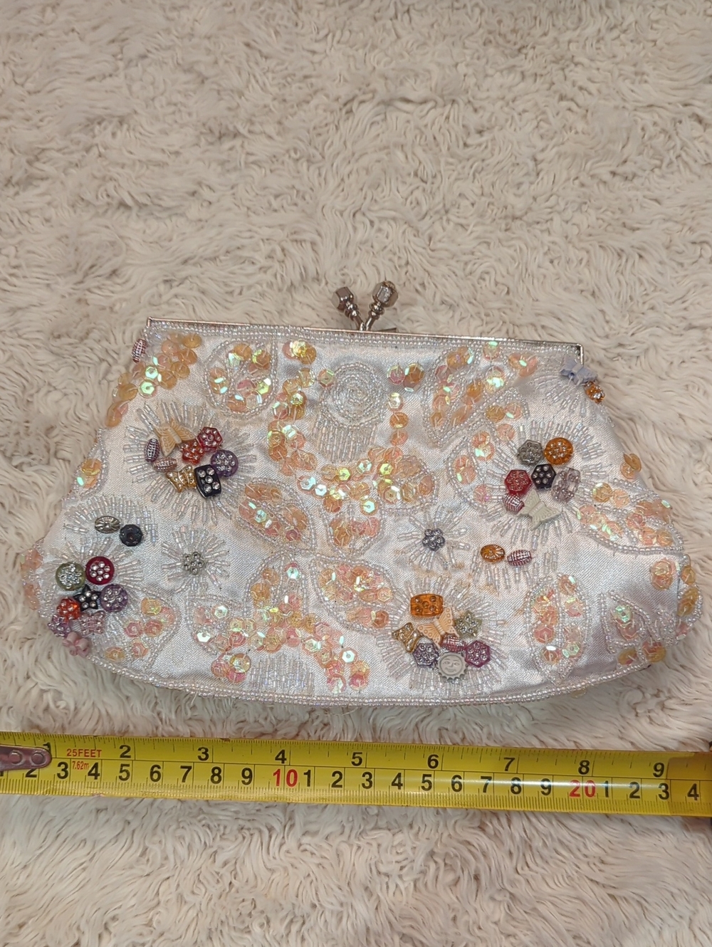 Vintage Beaded White Embellished Women's Clutch